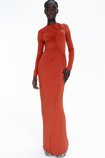 auburn orange dress Azazie Mika
